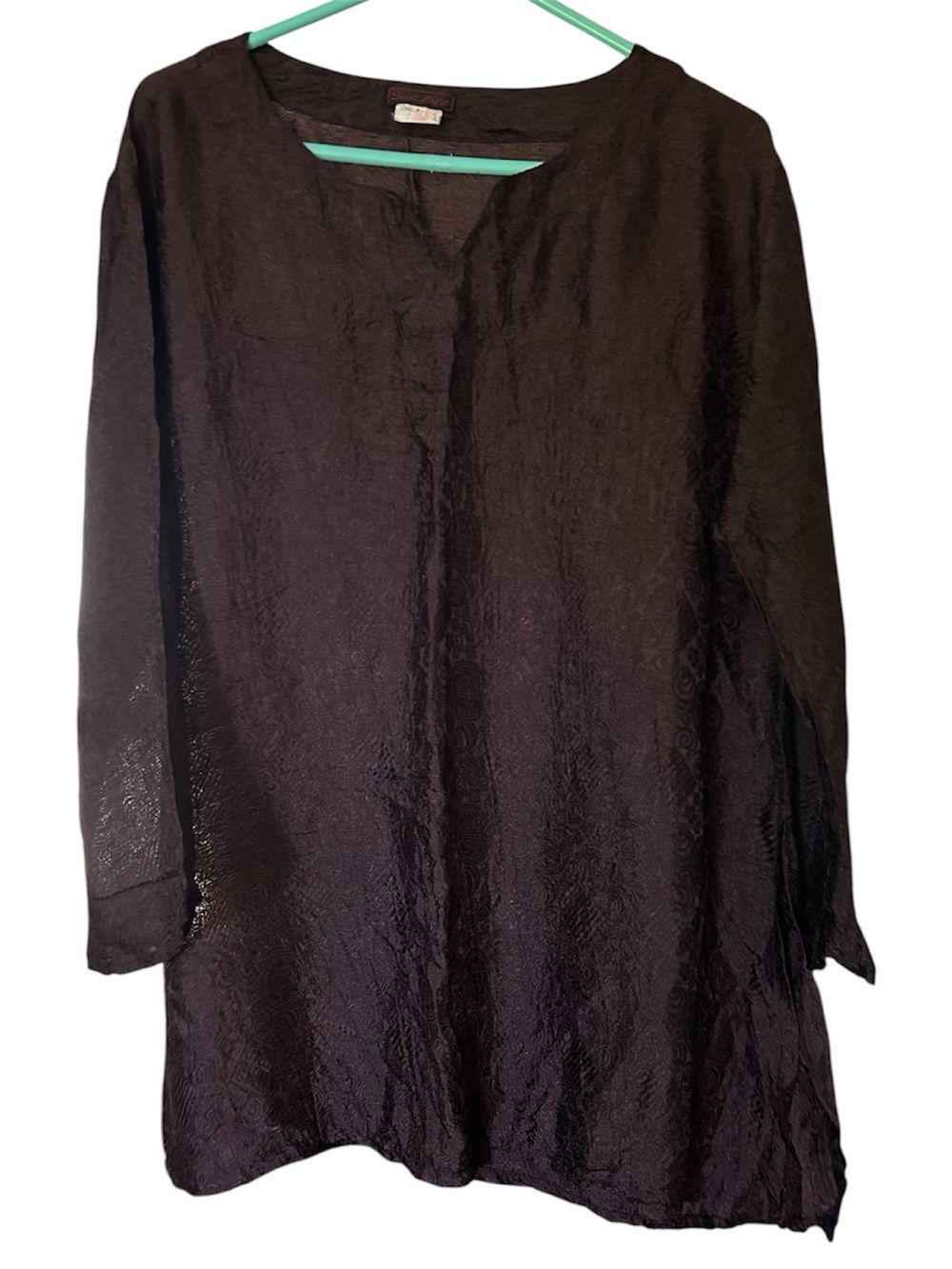 Women’s Brown Long-Sleeve Silk Tunic Top by Silk Fire Sz L